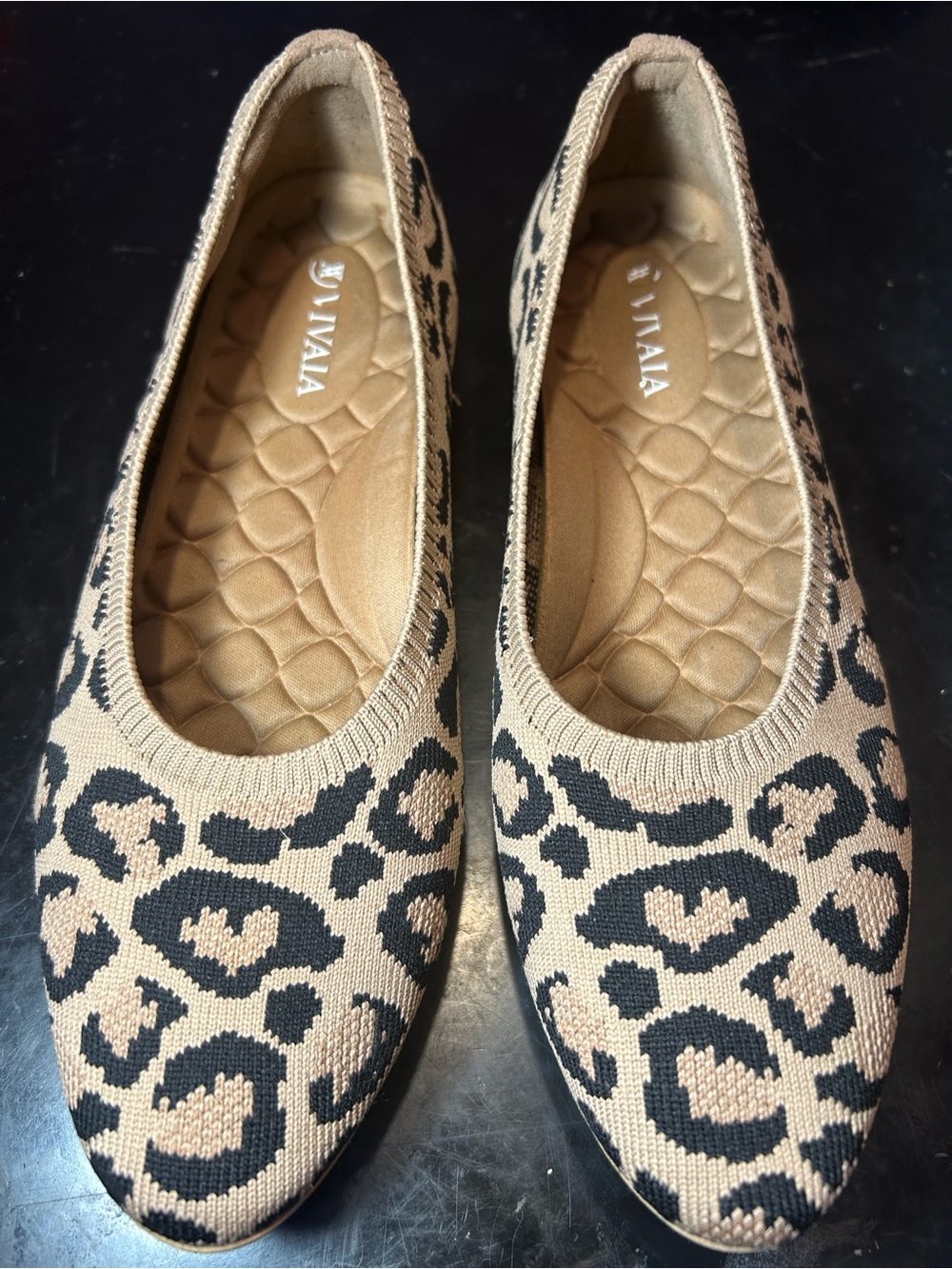 VIVAIA Leopard Knit Ballet Flats - Beige and Black | Size 37.5